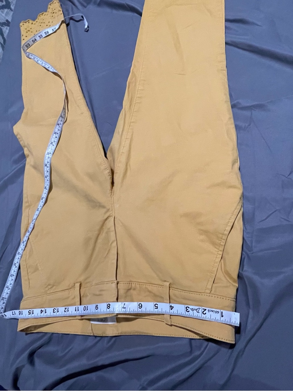 LOFT Yellow Cropped Pants with Scalloped Eyelet Hem - Picture 4 of 10